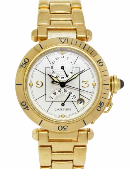 Cartier Pasha Power Reserve GMT 18k Yellow Gold Mens 38mm Watch W3014456 2395