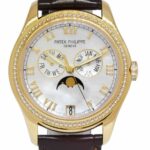 Patek Philippe Annual Calendar 18k Yellow Gold MOP Diamond 37mm Watch + 4936J