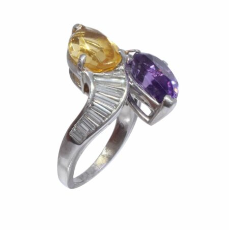 Platinum Diamond Amethyst 
Citrine Ladies Ring Size: 5.75