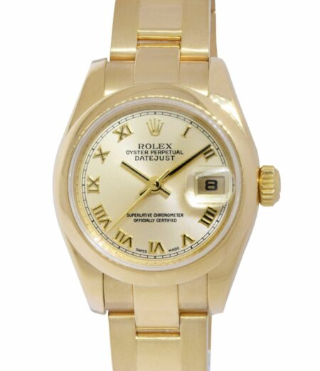 Rolex Datejust 18k Yellow Gold Champagne Dial Ladies 26mm Watch B/P Y 179168