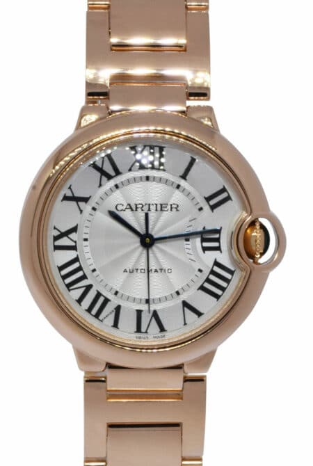 Cartier Ballon Bleu 36mm 18k Rose Gold Silver Dial Automatic Watch 3003 W69004Z2