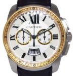 Cartier Calibre Chronograph Steel 
18k Rose Gold 42mm Watch B/P W7100043 3578