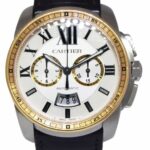 Cartier Calibre Chronograph Steel 
18k Rose Gold 42mm Watch B/P W7100043 3578