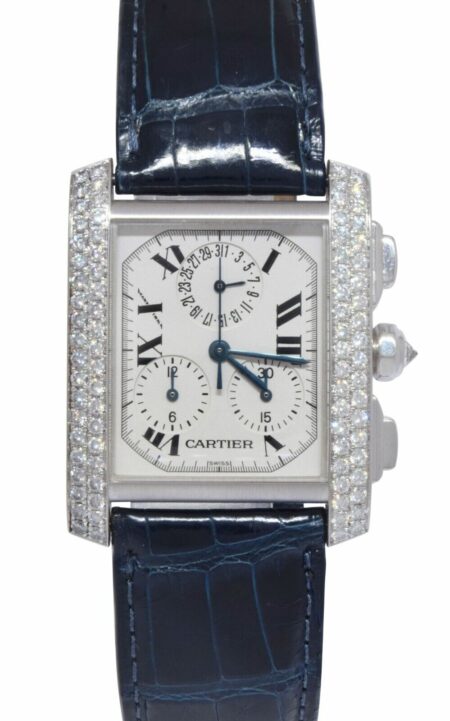 Cartier Tank Francaise Chronoflex Chronograph 18k White Gold Diamond Watch 2367