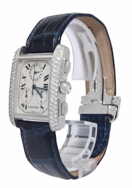 Cartier Tank Francaise Chronoflex Chronograph 18k White Gold Diamond Watch 2367