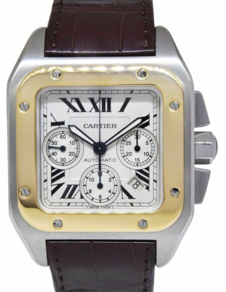 Cartier Santos 100 XL Chronograph Steel 
18K YG Mens 41mm Automatic Watch 2740