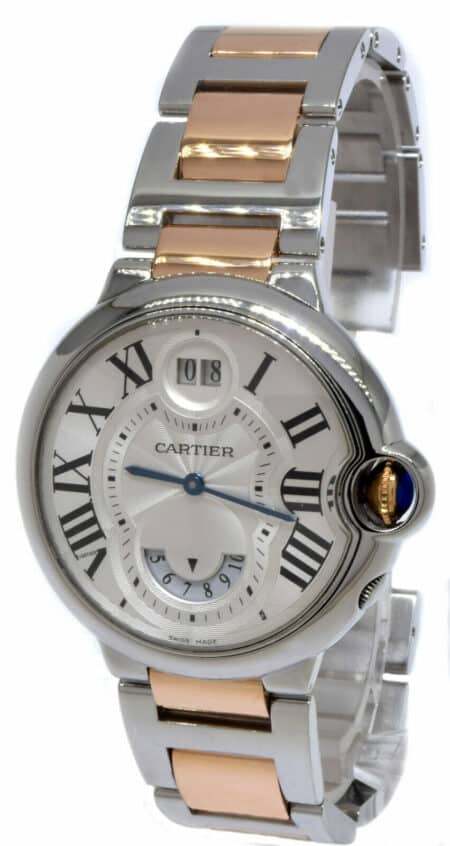 Cartier Ballon Bleu 38.5mm 18k Rose Gold & Steel GMT Date Mens Quartz Watch 3194