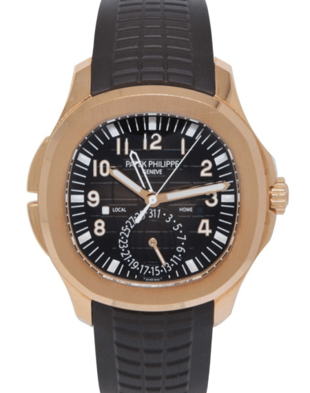 Patek Philippe 5164 Aquanaut Dual Time 18K Rose Gold Rubber Watch B/P 5164R