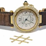 Cartier Pasha 38mm 18k YG Diamond Grid w/Ivory Dial Leather Automatic Watch 1988