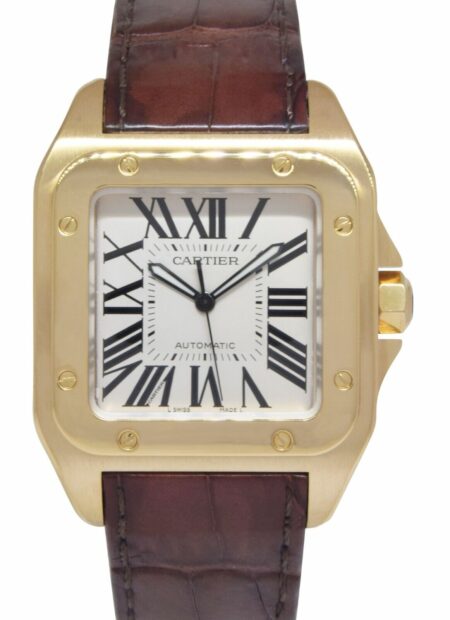 Cartier Santos 100 XL 18k Yellow Gold Mens Automatic Watch W20071Y1 2657