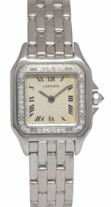 Cartier Panthere Small 18k White Gold Diamond Ladies 22mm Quartz Watch 1660