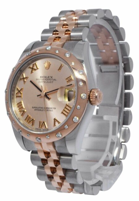 Rolex Datejust 18k Rose Gold/Steel Diamond Bezel Pink 31mm Watch +Card 178341