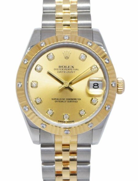 Rolex Datejust 18k Yellow Gold/Steel 
Diamond Champagne Dial 31mm Watch 178313