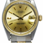 Rolex Datejust 14k Yellow Gold/Steel Champagne Dial Rivet Ladies 31mm Watch 6827