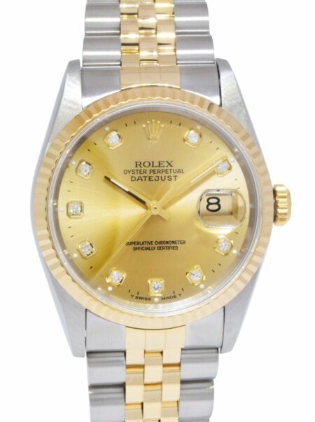 Rolex Datejust 18k Yellow Gold/Steel Champagne Diamond Dial 36mm Watch W 16233