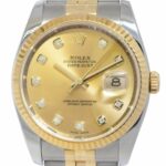 Rolex Datejust 18k Yellow Gold/Steel Champagne Diamond Dial 36mm Watch Z 116233