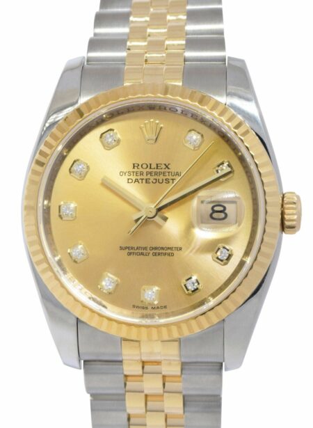 Rolex Datejust 18k Yellow Gold/Steel Champagne Diamond Dial 36mm Watch Z 116233