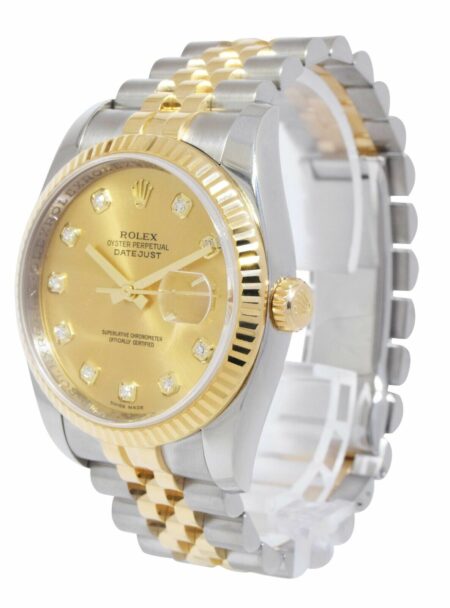 Rolex Datejust 18k Yellow Gold/Steel Champagne Diamond Dial 36mm Watch Z 116233