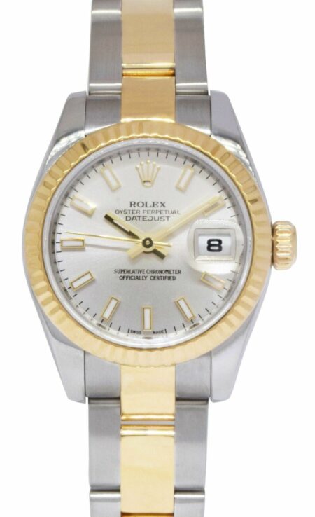 Rolex Datejust 18k Yellow Gold/Steel Silver Dial 26mm Watch +Papers Z 179173