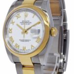 Rolex Datejust 18k Yellow Gold/Steel White Roman Dial Mens 36mm Watch Z 116203