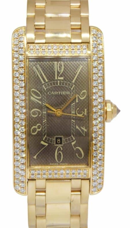 Cartier Tank Americaine 18k Yellow Gold Diamond Automatic Watch WB7057K2 2483