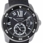 Cartier Calibre Diver Steel Black Mens 42mm Watch W7100056 3729