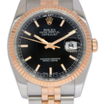 Rolex Datejust 18k Rose Gold/Steel Black Index Dial 36mm Jubilee Watch V 116231