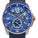 Cartier Calibre Diver Steel 
18k Rose Gold Bezel Blue 42mm Watch W2CA0008 3729