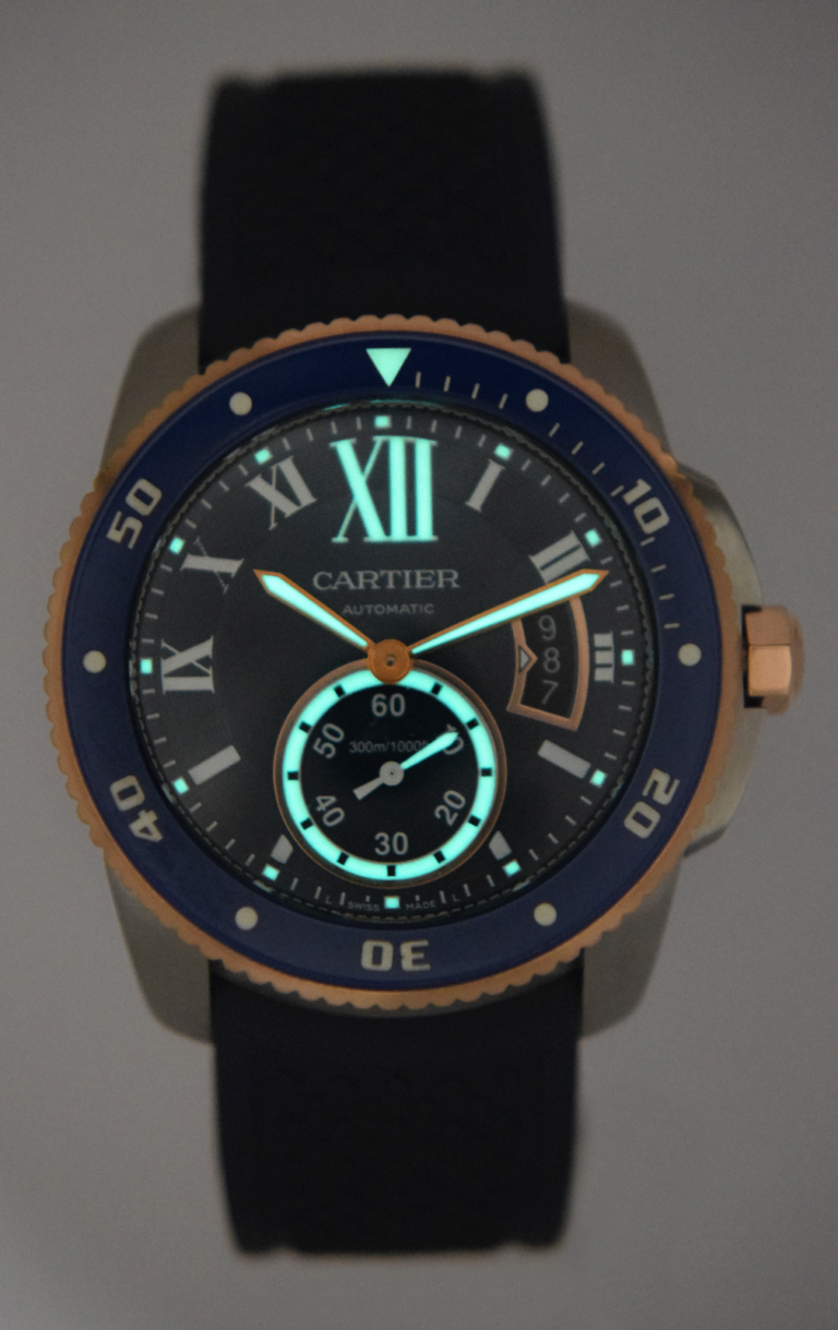 Cartier Calibre Diver Steel 
18k Rose Gold Bezel Blue 42mm Watch W2CA0008 3729