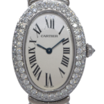 Cartier Baignoire 18k White Gold Diamond Bezel Ladies Quartz Watch WB5097L2 1955