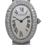 Cartier Baignoire 18k White Gold Diamond Bezel Ladies Quartz Watch WB5097L2 1955