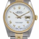 Rolex Datejust 18k Yellow Gold/Steel White Roman Dial Mens 36mm Watch R 16233