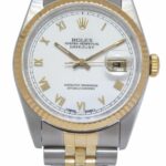 Rolex Datejust 18k Yellow Gold/Steel White Roman Dial Mens 36mm Watch R 16233