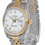 Rolex Datejust 18k Yellow Gold/Steel White Roman Dial Mens 36mm Watch R 16233