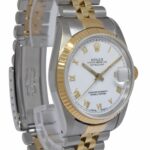 Rolex Datejust 18k Yellow Gold/Steel White Roman Dial Mens 36mm Watch R 16233