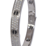 Cartier Love Diamond Paved Ceramic 18k White Gold Bracelet 17 B/P 2023 N6032417