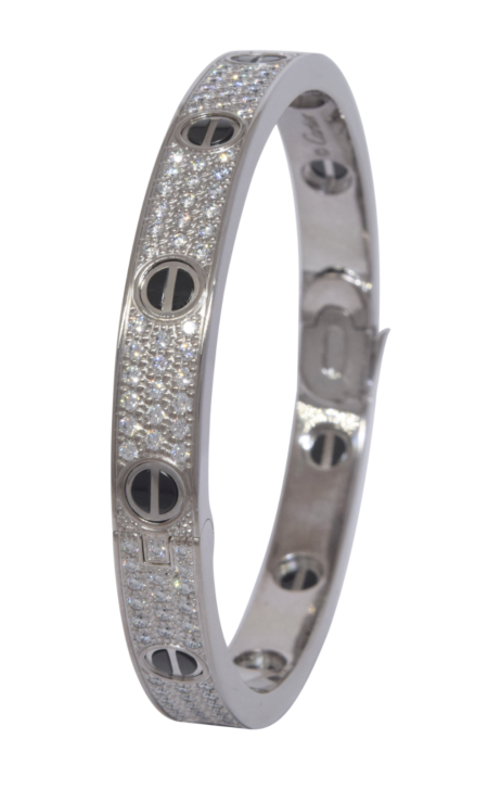 Cartier Love Diamond Paved Ceramic 18k White Gold Bracelet 17 B/P 2023 N6032417