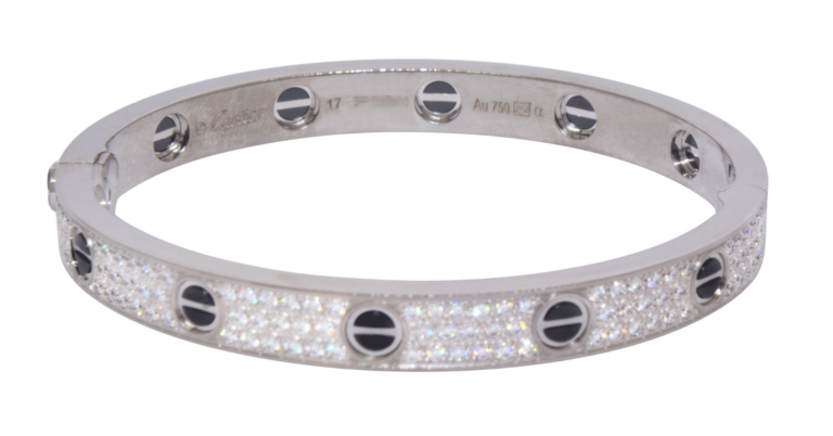 Cartier Love Diamond Paved Ceramic 18k White Gold Bracelet 17 B/P 2023 N6032417