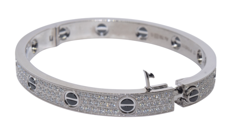 Cartier Love Diamond Paved Ceramic 18k White Gold Bracelet 17 B/P 2023 N6032417