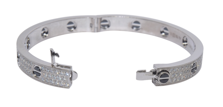 Cartier Love Diamond Paved Ceramic 18k White Gold Bracelet 17 B/P 2023 N6032417