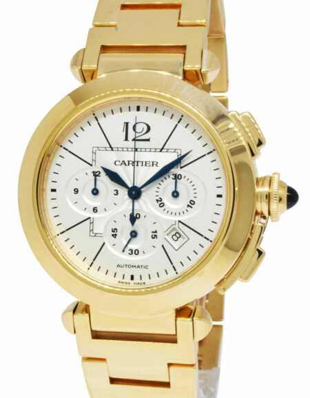 Cartier Pasha Chronograph 18k Yellow Gold Mens 42mm Chrono Watch W30201H9 2861