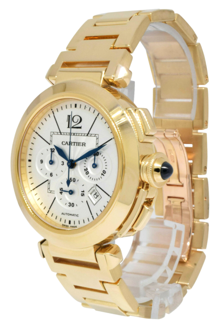 Cartier Pasha Chronograph 18k Yellow Gold Mens 42mm Chrono Watch W30201H9 2861