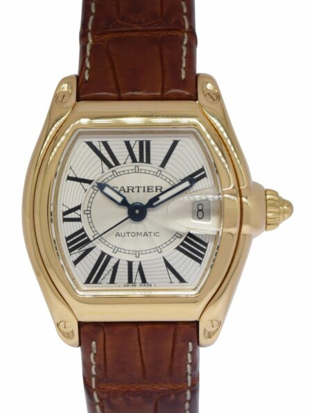 Cartier Roadster 18k Yellow Gold Mens Automatic Watch On Strap W62005V2 2524