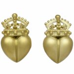 Kieselstein Cord Iconic Heart 
Crown 18k Yellow Gold Earrings 1987