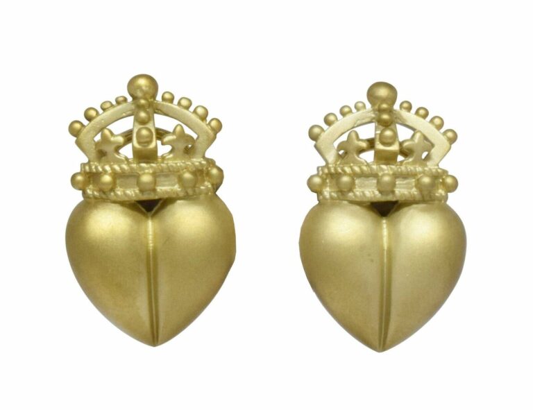 Kieselstein Cord Iconic Heart 
Crown 18k Yellow Gold Earrings 1987