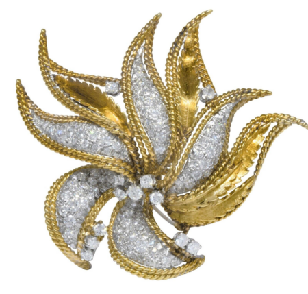 Ladies 18K Yellow 
White Gold Diamond Floral Brooch