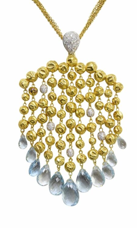 Ladies Necklace 18k Yellow Gold Diamonds 
Aquamarines