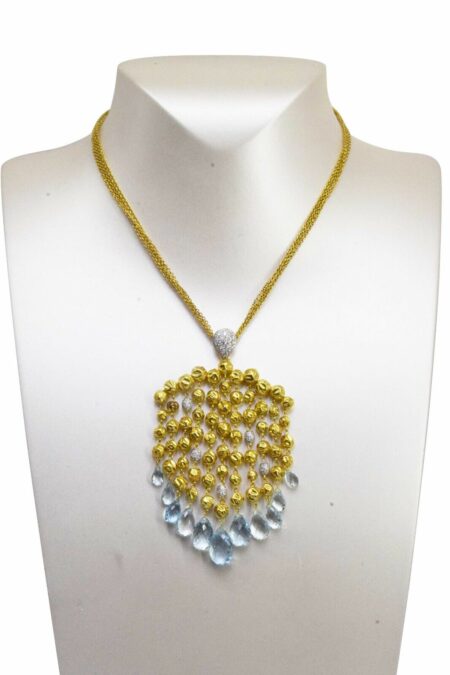 Ladies Necklace 18k Yellow Gold Diamonds & Aquamarines