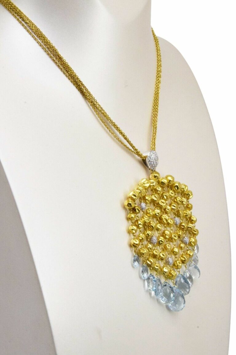 Ladies Necklace 18k Yellow Gold Diamonds 
Aquamarines