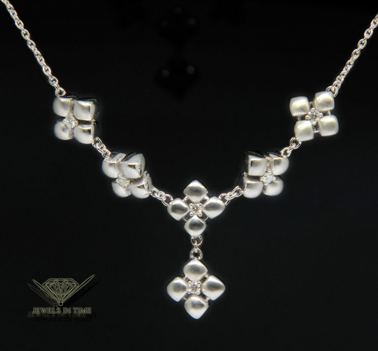 Marlene Stowe Flower Motif 18k White Gold Diamond Necklace Chain 16"